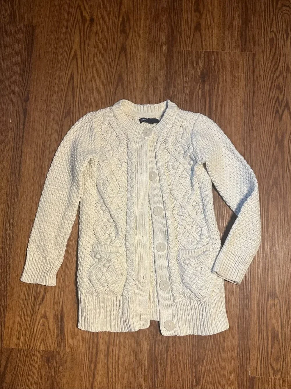 Gap‎ Kids White Chunky Cable Knit Cardigan Size 6-7
